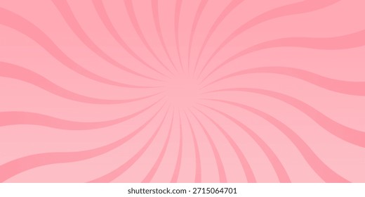 Candy color sunburst background. Abstract pink cream sunbeams design wallpaper. Colorful spinning lines for template, banner, poster, flyer. Sweet rotating cartoon swirl or whirlpool. 