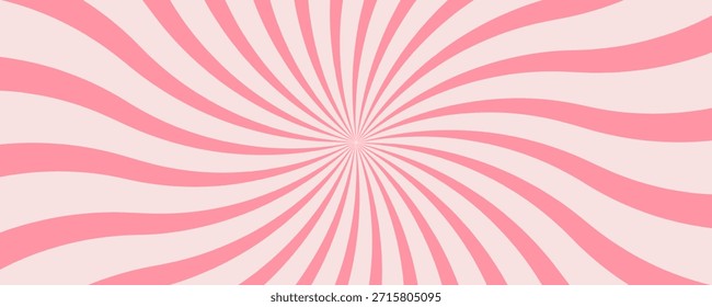 Süßigkeiten Farbe sunburst Hintergrund. Abstrakte rosa Creme Sonnenstrahlen Design Tapete. Farbige Spinnlinien für Schablone, Banner, Poster, Flyer. Süße rotierende Cartoon wirbeln oder Whirlpool. Vektorhintergrund

