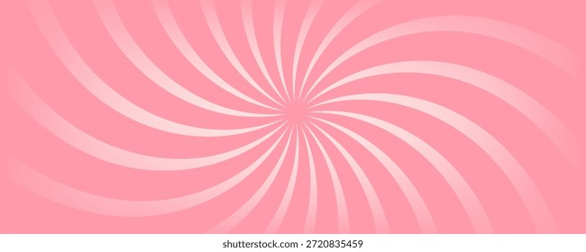 Candy color sunburst background. Abstract pink cream sunbeams design wallpaper. Colorful spinning lines for template, banner, poster, flyer.