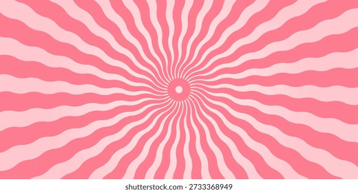 Candy color sunburst background. Abstract pink cream sunbeams design wallpaper. Colorful spinning lines for template, banner