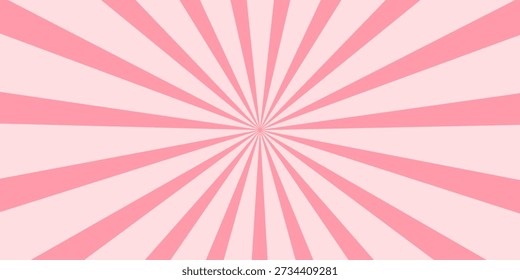 Cor dos doces sunburst background. Papel de parede de design de raios de sol de creme rosa abstrato. Linhas giratórias coloridas para modelo, banner, cartaz, panfleto. Sweet rotating cartoon swirl ou whirlpool. Pano de fundo vetorial