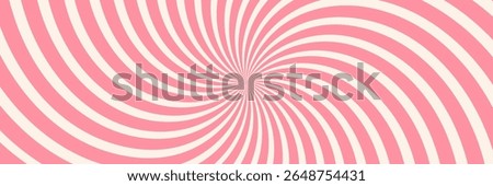 Candy color sunburst background. Abstract pink cream sunbeams design wallpaper. Colorful spinning lines for template, banner, poster, flyer. Sweet rotating cartoon swirl or whirlpool. Vector backdrop
