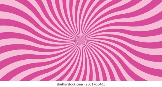 Candy color sunburst background. Pink rotating sunbeams design wallpaper. Colorful spinning lines for template, banner, poster, flyer. Sweet cartoon swirl