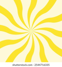 Candy color sunburst background. Swirl yellow cream sunbeams design wallpaper. Colorful spinning lines for template, banner, poster, flyer.