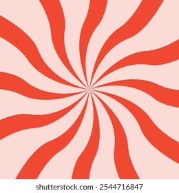 Candy color sunburst background. Swirl red sunbeams design wallpaper. Colorful spinning lines for template, banner, poster, flyer.