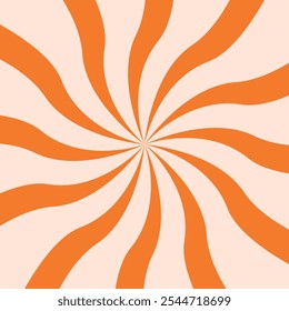 Candy color sunburst background. Swirl orange sunbeams design wallpaper. Colorful spinning lines for template, banner, poster, flyer.