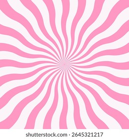 Candy color sunburst background. Swirling radial ice cream background. Swirl candy background in pink tones. Fun and bright retro burst for sweet designs and party themes. Vector illustration.