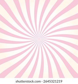Candy color sunburst background. Swirling radial ice cream background. Swirl candy background. Radial twisted stripes, vortex effect, pinwheel pattern. Abstract pink caramel print. Vector illustration