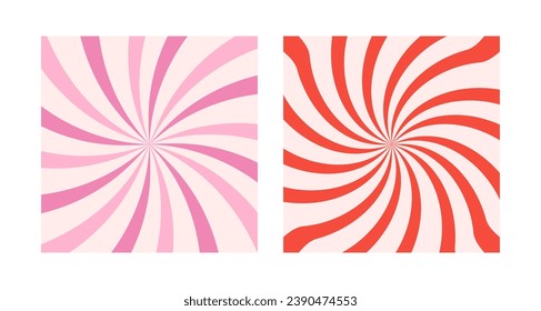 Tonos de caramelo en el fondo. Resumen de papel tapiz de diseño de vigas de sol color crema rosa. Coloridas líneas giratorias para plantilla, pancarta, afiche, volante. Barrido de dibujos animados con rotación dulce o conjunto de hidromasaje