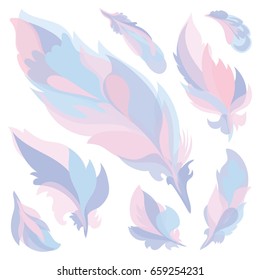 Candy Color Vector Feathers
Boho pink, purple and blue silhouette design elements set 