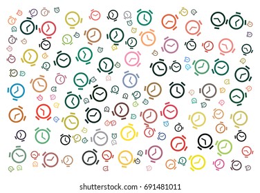 Candy colors - abstract vector illustration background texture made of alarm clocks
