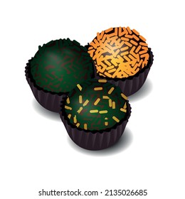 candy with colors of the color of the flag of Brazil, traditional Brazilian candy, Brazilian candy called brigadeiro.