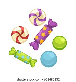 Candy comfits and caramel bonbons confectionery vector isolated flat icons