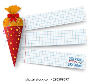 Candy cone with 3 school paper banners.  Eps 10 vector file.