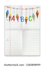 Candy cones with ABC letters on the white background. Eps 10 vector file.