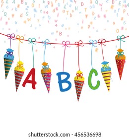 Candy cones with ABC letters on the white background. Eps 10 vector file.