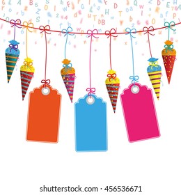 Candy cones with colored price stickers on the white background. Eps 10 vector file.