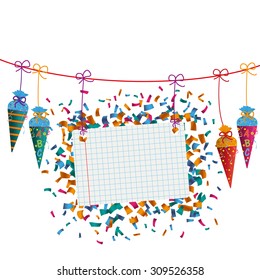 Candy cones on the line with checked banner on the white background. Eps 10 vector file.