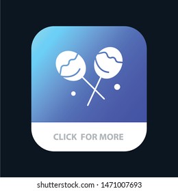 Candy, Confectionery, Heart Lollipop Mobile App Button. Android and IOS Glyph Version. Vector Icon Template background