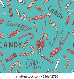 Candy, cookies and bows cute seamless pattern.