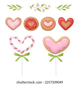 Candy and cookies in the shape of a heart. Sweets for valentine's day.
