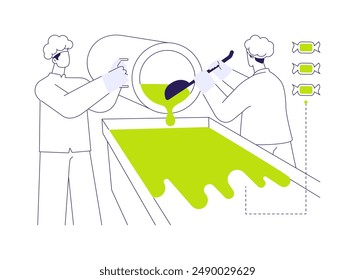 Candy cooling table abstract concept vector illustration. Group of factory workers using cold table top for candies manufacturing, caramel production, making dessert abstract metaphor.