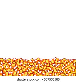 Candy corn border, isolated on white. Halloween vector frame. Hand drawn sketchy background, October 31 design element for halloween party invitation card