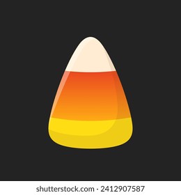 Candy corn. Bright colorful flat drawing on black background. Vector flat illustration.