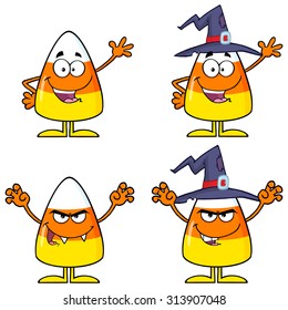 Candy Corn Cartoon Character 1. Vector Collection Set