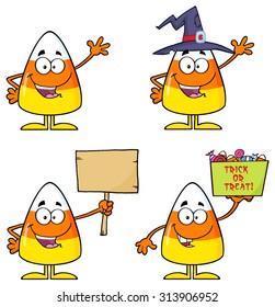 Candy Corn Cartoon Character 2. Vector Collection Set
