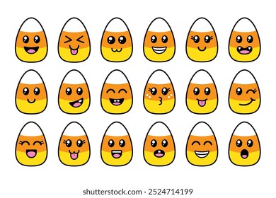 Candy Corn Clip Art Set, Cute Halloween Graphics, Emoji Faces, Kawaii Expressions, Orange White Yellow