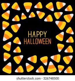 Candy Corn Frame. Happy Halloween Card. Flat Design. Vector Illustration