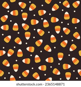 Candy corn Halloween seamless pattern.  Is ideal for baby or toddler girl fabric, gift wrapping, party decoration. Vector illustration