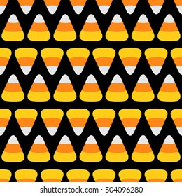 Candy corn line. Happy Halloween Seamless Pattern. Flat design. Black background. Vector illustration.