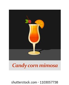 Candy Corn Mimosa Cocktail Menu Item Or Any Kind Of Design. Party Drink On The Black Background, Vector Illustration