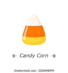 Candy corn with orange, white and yellow stripes. Flat vector illustration isolated on white background. Halloween trick or treat sweets for web, app, print, greeting card, invitation and other design