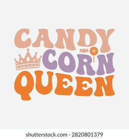Candy corn queen retro autumn typography with halloween typography seasonal celebration princess illustration isolated decorative candycorn