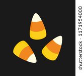 Candy corn sweet candy simple vector illustration, icon. Halloween candy isolated on dark background.