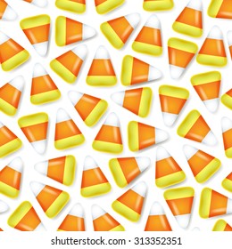 Candy Corn Sweets Seamless Pattern Vector Illustration. Halloween Symbol Background.