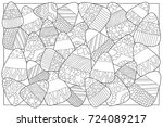 Candy corn sweets vector coloring page. Candy corn with ornament. Halloween coloring page. Candy corn background. Sweet kernel with patterns. Halloween coloring book for children. Halloween sweets