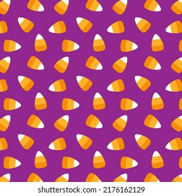 Candy corns vector cartoon style pattern background. Halloween trick or treat sweets background.