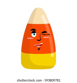 Candy corns winking Emoji. Sweet emotion happy. Sweets for Halloween