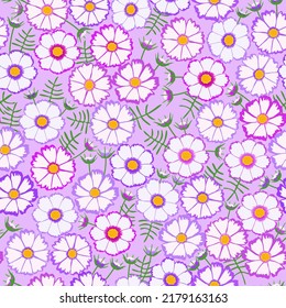 candy cosmos seamless pattern. cosmos floral background. purple flowers. good for dress, fabric, fashion, wallpaper, textile, etc.