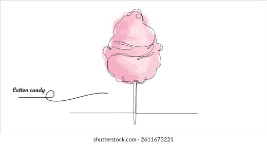 Candy cotton continuous single line art drawing sketch on white background	