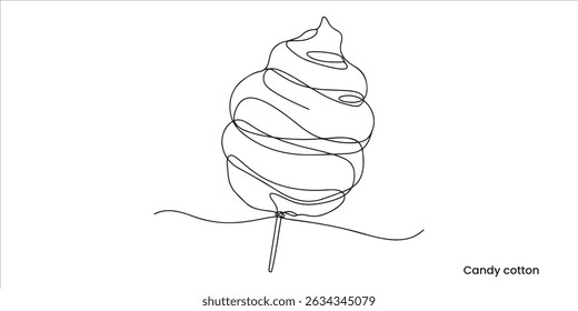 Algodão doce contínuo esboço de desenho de arte de linha única no fundo branco	