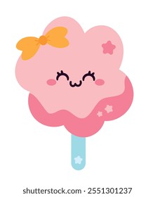 Icono aislado de algodón de caramelo Kawaii