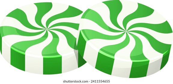 Candy cream milk with green mint flavor icon, realistic food isometric vector illustration, isolated on white. Delicious sweetness food snack, concept sugar lollipop foodstuff appetizer.
