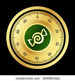 Candy (CANDY) cryptocurrency safe lock. Eps10 vector illustration isolated on black background.