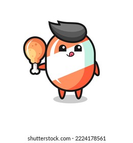 caramelo linda mascota está comiendo un pollo frito, diseño de estilo lindo para camiseta, pegatina, elemento logo
