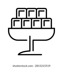 Candy dish icon. Food and confectionery line symbol. Black and white.